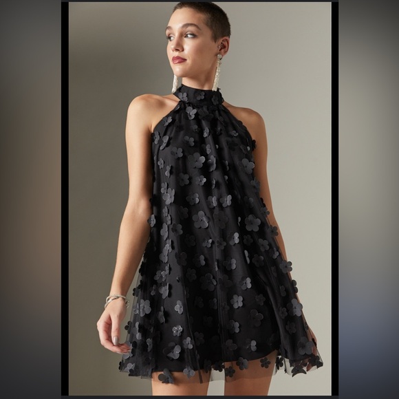 Mini Dress Chic color Black Floral Halter VIMPUNEC Size S - Picture 1 of 14